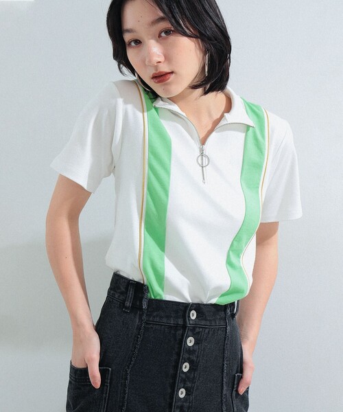 Ray BEAMS（レイビームス）の「Ray BEAMS / サイクリング ハーフジップ ハイネック Tシャツ（Tシャツ/カットソー・レディース・ホワイト/ロイヤルブルー・ONE SIZE）」の2枚目の写真