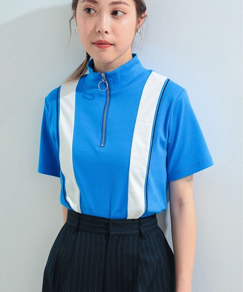 Ray BEAMS（レイビームス）の「Ray BEAMS / サイクリング ハーフジップ ハイネック Tシャツ（Tシャツ/カットソー・レディース・ホワイト/ロイヤルブルー・ONE SIZE）」の7枚目の写真