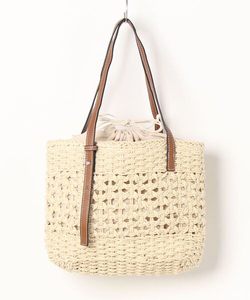 STYLEBLOCK（スタイルブロック）の「巾着型裏地付きかごバッグ（かごバッグ・レディース・ベージュ/ブラウン・FREE）」の6枚目の写真