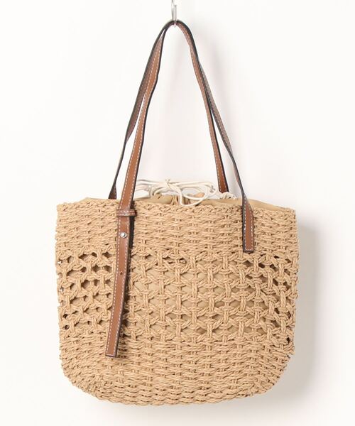 STYLEBLOCK（スタイルブロック）の「巾着型裏地付きかごバッグ（かごバッグ・レディース・ベージュ/ブラウン・FREE）」の7枚目の写真