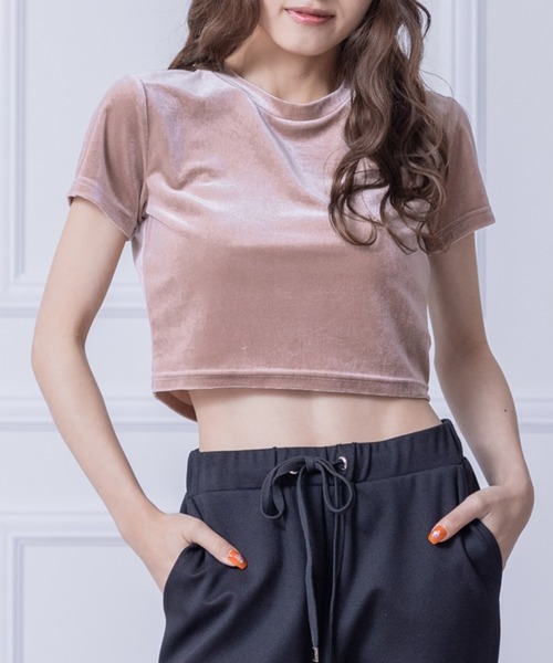 clear(クリア)の「ベロアチビTシャツ (Tシャツ/カットソー・レディース・アイボリー/チャコールグレー/ブルー/ピンク/ベージュ・F)」の4枚目の写真