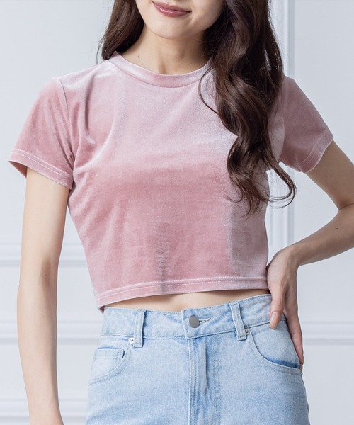 clear(クリア)の「ベロアチビTシャツ (Tシャツ/カットソー・レディース・アイボリー/チャコールグレー/ブルー/ピンク/ベージュ・F)」の5枚目の写真