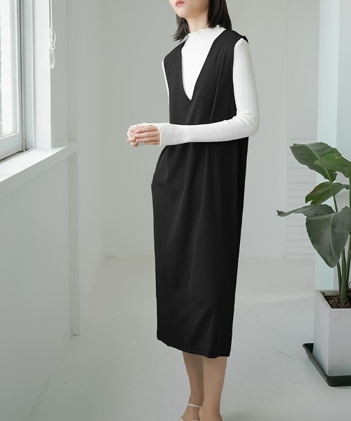 H.TOKYO（エイチトウキョウ）の「Vネックマキシ丈ジャンパースカート（ジャンパースカート・レディース・グリーン/グレー/パープル/ベージュ/ブラック・LARGE/MEDIUM）」の6枚目の写真