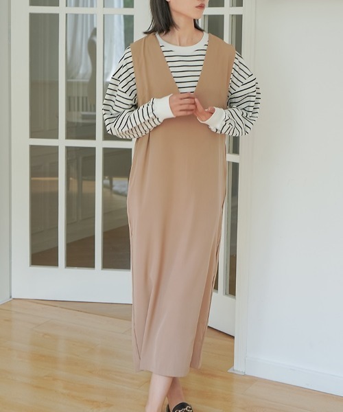 H.TOKYO（エイチトウキョウ）の「Vネックマキシ丈ジャンパースカート（ジャンパースカート・レディース・グリーン/グレー/パープル/ベージュ/ブラック・LARGE/MEDIUM）」の11枚目の写真