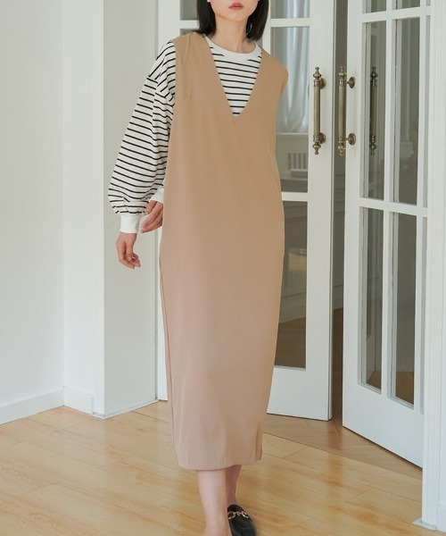 H.TOKYO（エイチトウキョウ）の「Vネックマキシ丈ジャンパースカート（ジャンパースカート・レディース・グリーン/グレー/パープル/ベージュ/ブラック・LARGE/MEDIUM）」の12枚目の写真