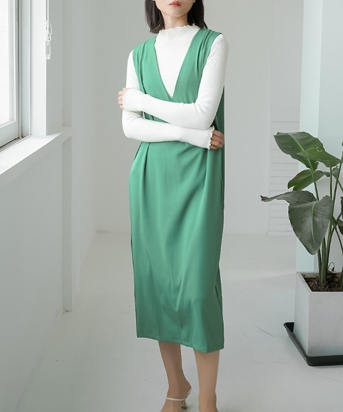 H.TOKYO（エイチトウキョウ）の「Vネックマキシ丈ジャンパースカート（ジャンパースカート・レディース・グリーン/グレー/パープル/ベージュ/ブラック・LARGE/MEDIUM）」の16枚目の写真