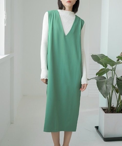 H.TOKYO（エイチトウキョウ）の「Vネックマキシ丈ジャンパースカート（ジャンパースカート・レディース・グリーン/グレー/パープル/ベージュ/ブラック・LARGE/MEDIUM）」の19枚目の写真