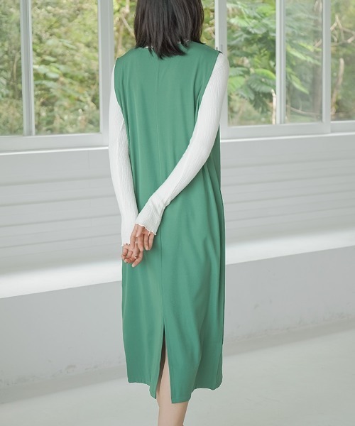 H.TOKYO（エイチトウキョウ）の「Vネックマキシ丈ジャンパースカート（ジャンパースカート・レディース・グリーン/グレー/パープル/ベージュ/ブラック・LARGE/MEDIUM）」の21枚目の写真