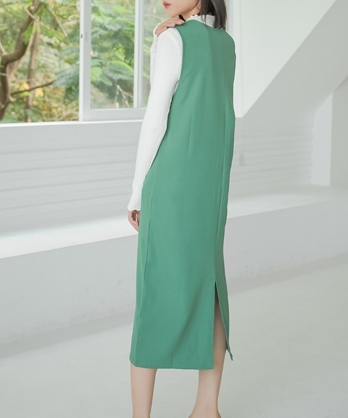 H.TOKYO（エイチトウキョウ）の「Vネックマキシ丈ジャンパースカート（ジャンパースカート・レディース・グリーン/グレー/パープル/ベージュ/ブラック・LARGE/MEDIUM）」の22枚目の写真