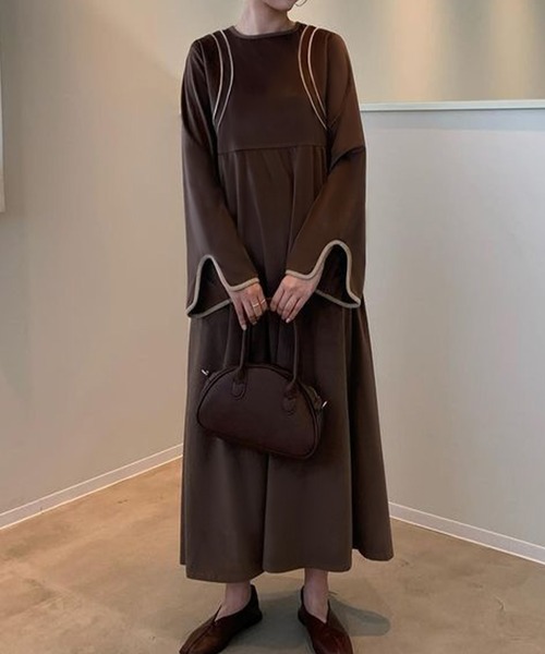 JUNOAH（ジュノア）の「ベロアステッチデザインワンピース（ワンピース