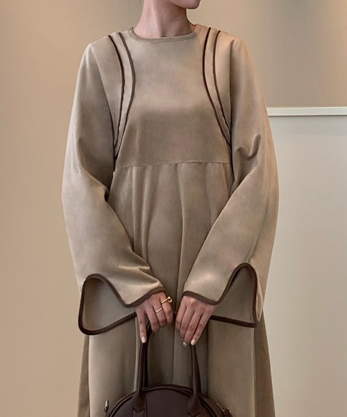 JUNOAH（ジュノア）の「ベロアステッチデザインワンピース（ワンピース