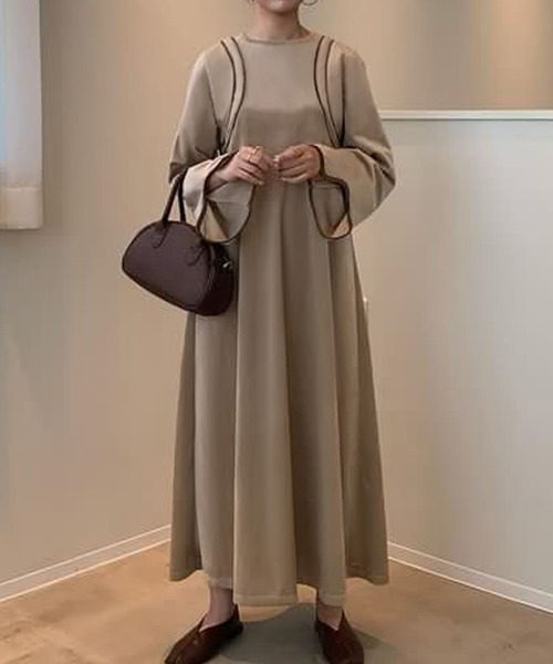 JUNOAH（ジュノア）の「ベロアステッチデザインワンピース（ワンピース