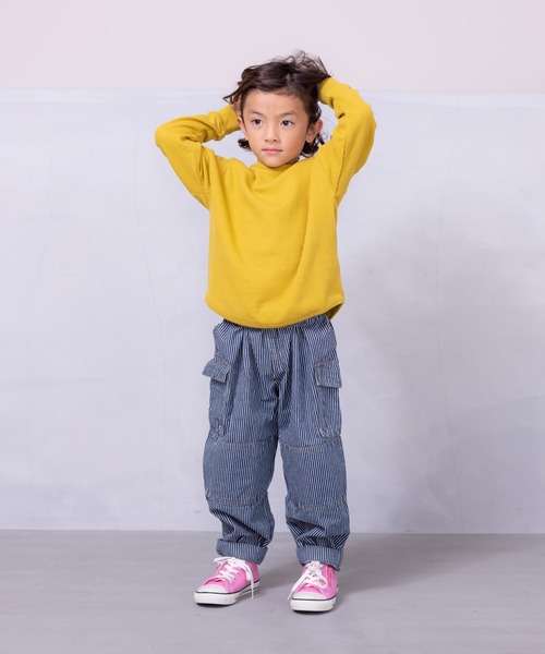 Life Support Products（ライフサポートプロダクツ）の「【COTTON from U.S.A】デニムカーゴパンツ/ダブルニー（90～160cm）（デニムパンツ・キッズ・ネイビー/キナリ/ストライプ・90/95/100/110/120/130/140/150/160）」の4枚目の写真