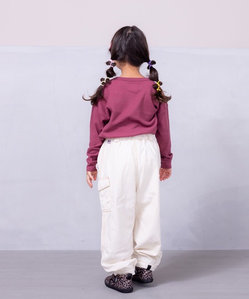 Life Support Products（ライフサポートプロダクツ）の「【COTTON from U.S.A】デニムカーゴパンツ/ダブルニー（90～160cm）（デニムパンツ・キッズ・ネイビー/キナリ/ストライプ・90/95/100/110/120/130/140/150/160）」の5枚目の写真