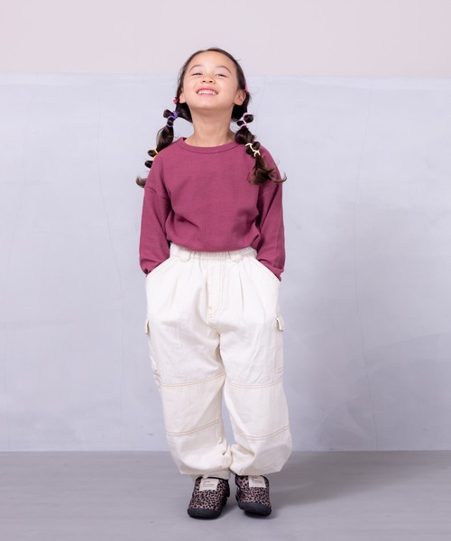 Life Support Products（ライフサポートプロダクツ）の「【COTTON from U.S.A】デニムカーゴパンツ/ダブルニー（90～160cm）（デニムパンツ・キッズ・ネイビー/キナリ/ストライプ・90/95/100/110/120/130/140/150/160）」の6枚目の写真