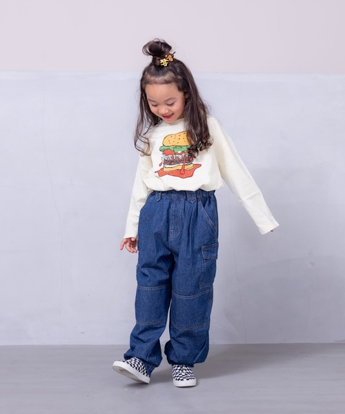 Life Support Products（ライフサポートプロダクツ）の「【COTTON from U.S.A】デニムカーゴパンツ/ダブルニー（90～160cm）（デニムパンツ・キッズ・ネイビー/キナリ/ストライプ・90/95/100/110/120/130/140/150/160）」の7枚目の写真