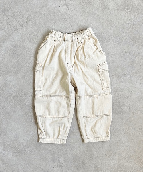 Life Support Products（ライフサポートプロダクツ）の「【COTTON from U.S.A】デニムカーゴパンツ/ダブルニー（90～160cm）（デニムパンツ・キッズ・ネイビー/キナリ/ストライプ・90/95/100/110/120/130/140/150/160）」の10枚目の写真