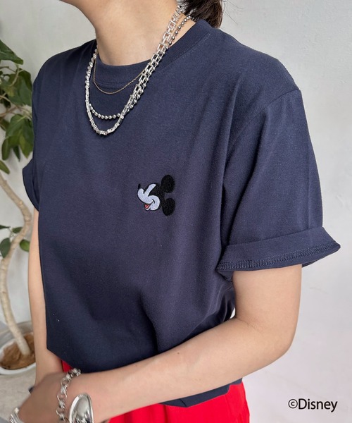 DouDou（ドゥドゥ）の「【Mickey Mouse/ミッキーマウス】刺繍Tシャツ（Tシャツ/カットソー・レディース・ホワイト/ネイビー・FREE）」の5枚目の写真