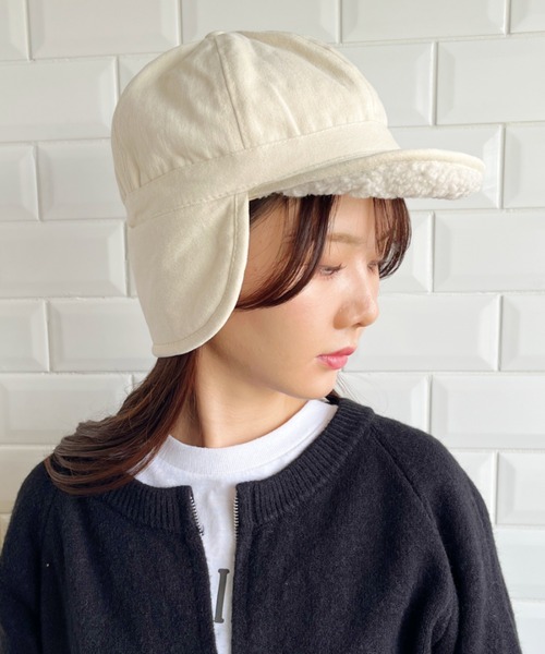 CLEA（クレア）の「裏ボアフライトキャップ（キャップ・レディース・ブラック/アイボリー/ベージュ/チャコールグレー/テラコッタ・FREE）」の2枚目の写真