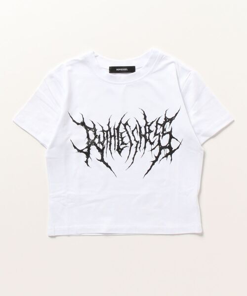 NOVESSEL(ノベセル)の「A'GEM/9 × .kom『NOVESSEL/ノベセル』ロゴデザインクロップド丈Tシャツ(Tシャツ/カットソー・レディース・ホワイト/ブラック・FREE)」の5枚目の写真
