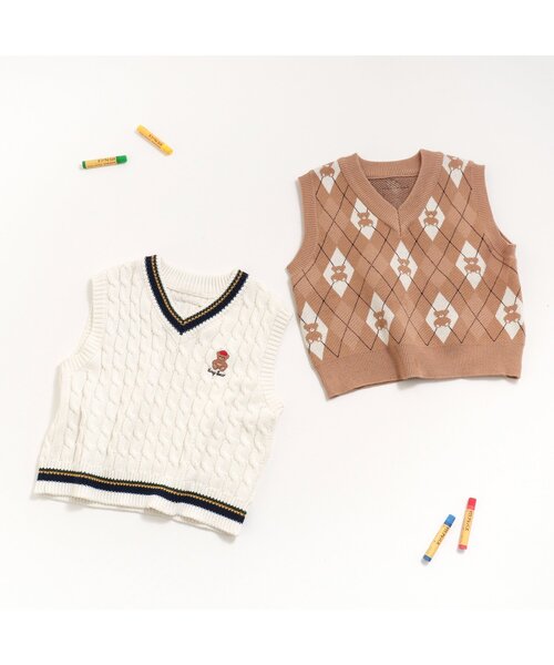 apres les cours（アプレレクール）の「tiny bear 2柄ニットベスト（ニット/セーター・キッズ・オフホワイト/ベージュ・90/100/120）」の16枚目の写真