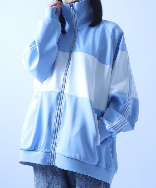 シトリー SITRY ジャージ上下セット 黒と白 ストライプ ビックシルエット SITRY（シトリー）の「Big silhouette high collar switching