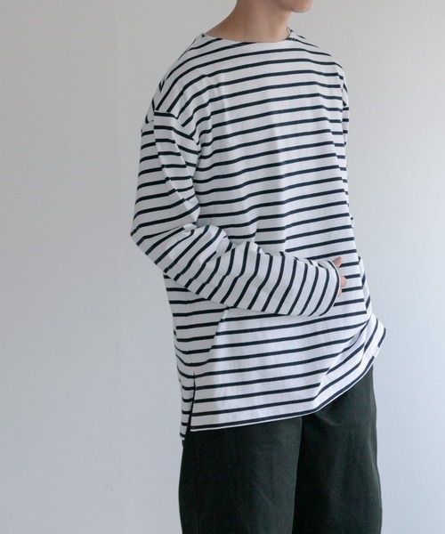 FORK&SPOON(フォークアンドスプーン)の「『WEB/一部店舗限定』FORK&SPOON ビッグボートネックボーダー(Tシャツ/カットソー・メンズ・ネイビー/ブラック系その他・6)」の10枚目の写真