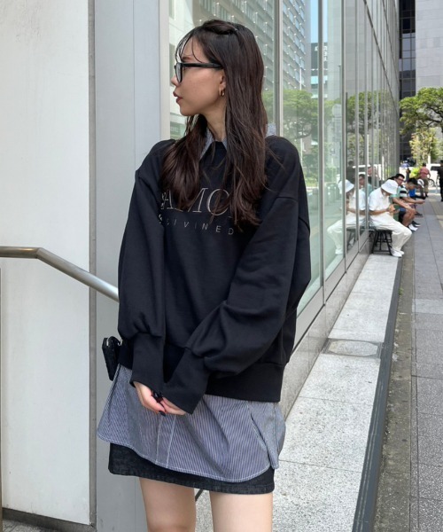 rienda（リエンダ）の「シャツコンビスウェットワンピース（シャツワンピース・レディース・ベージュ/ミント/アイボリー/ブラック/ネイビー・FREE）」の7枚目の写真