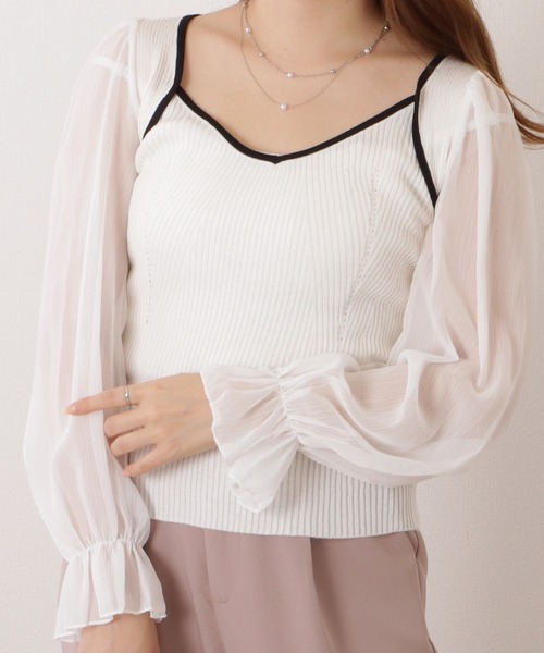 Lace Ladies(レースレディース)の「シフォンドッキングキャンディニットトップス(その他トップス・レディース・ホワイト/ブラック/アイボリー・FREE)」の2枚目の写真