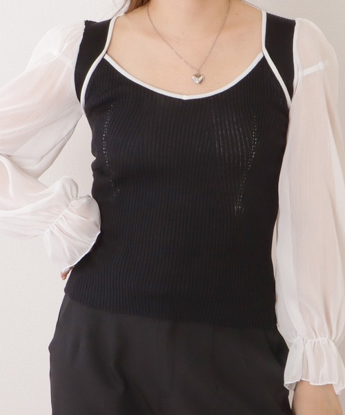 Lace Ladies(レースレディース)の「シフォンドッキングキャンディニットトップス(その他トップス・レディース・ホワイト/ブラック/アイボリー・FREE)」の1枚目の写真
