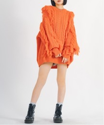 Cute fringe wide knit sweater / 可愛いフリンジニットセーター