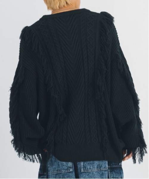 RE730(アールイーセブンサーティー)の「Cute fringe wide knit sweater / 可愛いフリンジニットセーター(ニット/セーター・メンズ・オレンジ/アイボリー/ブラック・L/M)」の16枚目の写真