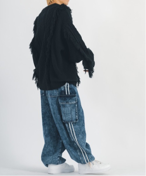 セール】Cute fringe wide knit sweater / 可愛いフリンジニット