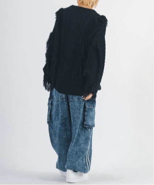 RE730(アールイーセブンサーティー)の「Cute fringe wide knit sweater / 可愛いフリンジニットセーター(ニット/セーター・メンズ・オレンジ/アイボリー/ブラック・L/M)」の20枚目の写真