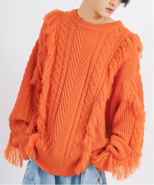 Cute fringe wide knit sweater / 可愛いフリンジニットセーター