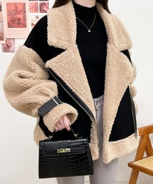 ABITOKYO | ボアフェイクムートンライダースジャケットブルゾン(ムートンコート)