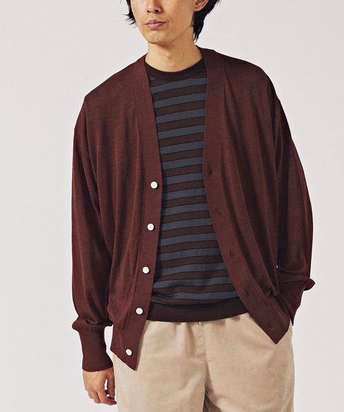 EDIFICE LA BOUCLE（エディフィスラブークル）の「【LA BOUCLE / ラブークル】シルク/リネン ビッグカーディガン（カーディガン/ボレロ・メンズ・ラベンダー/アイボリー/サックスブルー/ブラウン/グレー・2/3）」の4枚目の写真