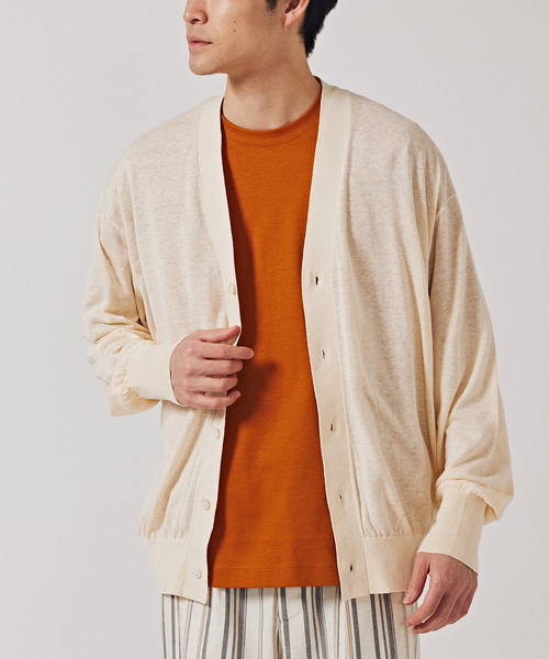 EDIFICE LA BOUCLE（エディフィスラブークル）の「【LA BOUCLE / ラブークル】シルク/リネン ビッグカーディガン（カーディガン/ボレロ・メンズ・ラベンダー/アイボリー/サックスブルー/ブラウン/グレー・2/3）」の2枚目の写真