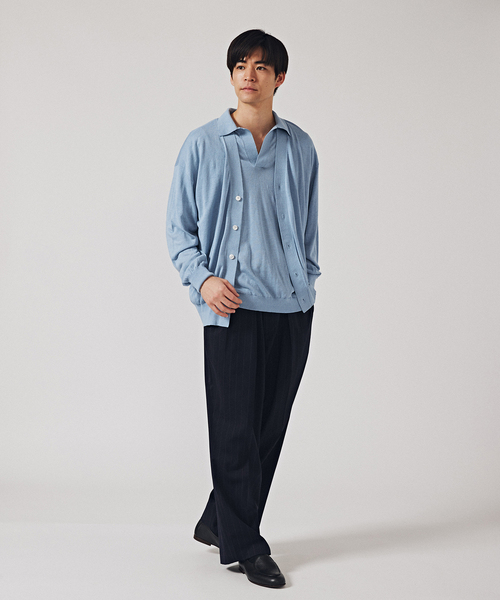 EDIFICE LA BOUCLE（エディフィスラブークル）の「【LA BOUCLE / ラブークル】シルク/リネン ビッグカーディガン（カーディガン/ボレロ・メンズ・ラベンダー/アイボリー/サックスブルー/ブラウン/グレー・2/3）」の14枚目の写真