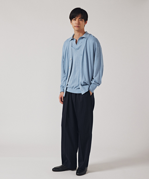 EDIFICE LA BOUCLE（エディフィスラブークル）の「【LA BOUCLE / ラブークル】シルク/リネン ビッグカーディガン（カーディガン/ボレロ・メンズ・ラベンダー/アイボリー/サックスブルー/ブラウン/グレー・2/3）」の15枚目の写真