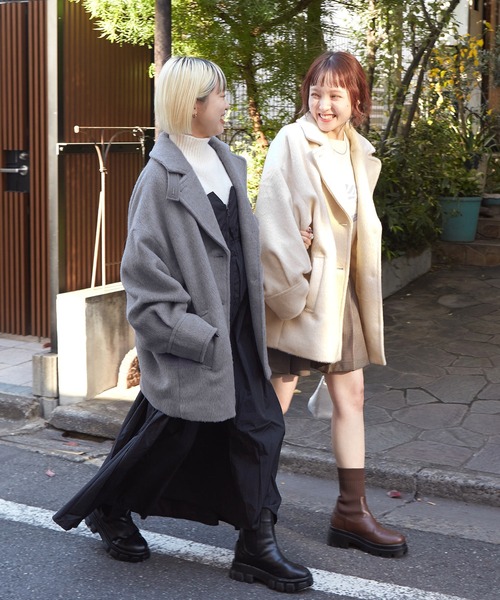 w closet(ダブルクローゼット)の「シャギーコート(ダウンジャケット/コート・レディース・グレー/アイボリー/チェック・FREE)」の4枚目の写真