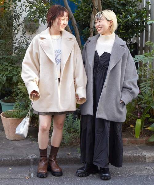 w closet(ダブルクローゼット)の「シャギーコート(ダウンジャケット/コート・レディース・グレー/アイボリー/チェック・FREE)」の6枚目の写真