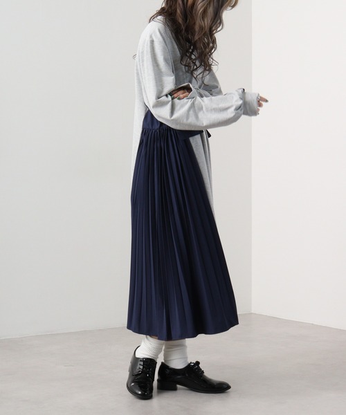 A.N.L（エーエヌエル　レーベル）の「A.N.L サイドプリーツ裏毛ワンピース（ワンピース・レディース・ブラック/グレー・38）」の11枚目の写真