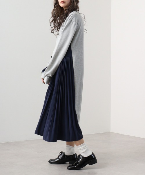 A.N.L（エーエヌエル　レーベル）の「A.N.L サイドプリーツ裏毛ワンピース（ワンピース・レディース・ブラック/グレー・38）」の9枚目の写真