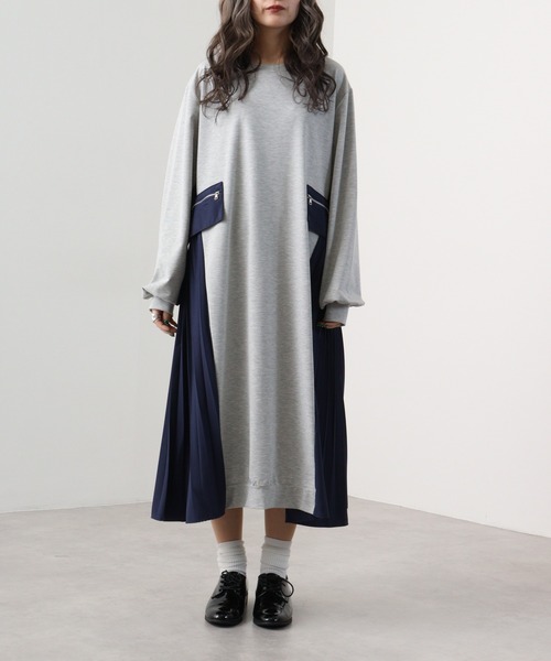 A.N.L（エーエヌエル　レーベル）の「A.N.L サイドプリーツ裏毛ワンピース（ワンピース・レディース・ブラック/グレー・38）」の12枚目の写真