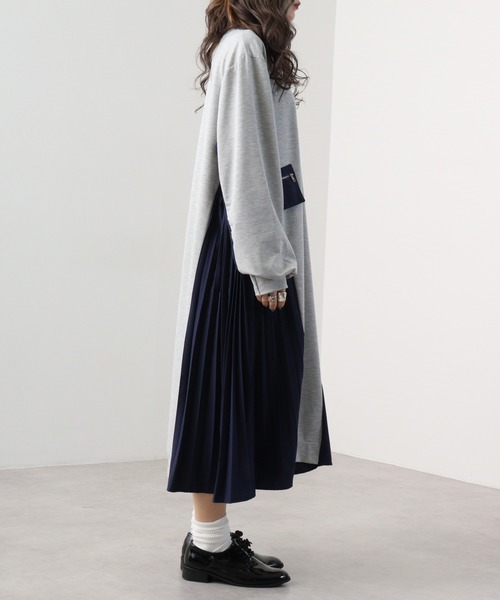 A.N.L（エーエヌエル　レーベル）の「A.N.L サイドプリーツ裏毛ワンピース（ワンピース・レディース・ブラック/グレー・38）」の13枚目の写真