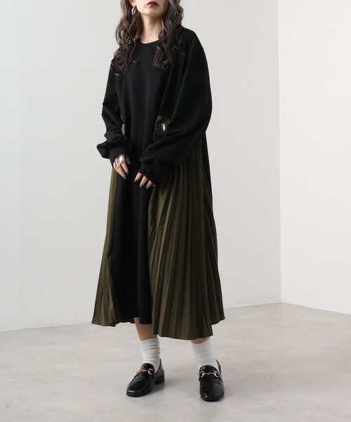 A.N.L（エーエヌエル　レーベル）の「A.N.L サイドプリーツ裏毛ワンピース（ワンピース・レディース・ブラック/グレー・38）」の3枚目の写真