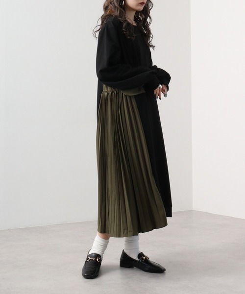 A.N.L（エーエヌエル　レーベル）の「A.N.L サイドプリーツ裏毛ワンピース（ワンピース・レディース・ブラック/グレー・38）」の6枚目の写真