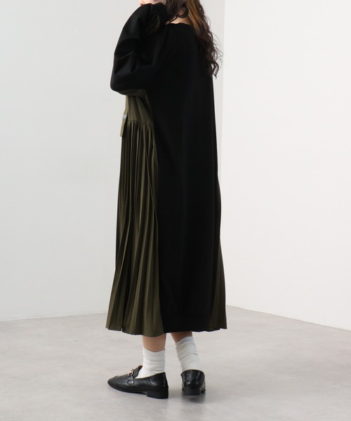 A.N.L（エーエヌエル　レーベル）の「A.N.L サイドプリーツ裏毛ワンピース（ワンピース・レディース・ブラック/グレー・38）」の4枚目の写真