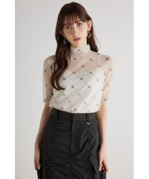 rienda（リエンダ）の「【WEB限定】シアーチュールトップス 春服（Tシャツ/カットソー・レディース・アイボリー/ブラック・FREE）」の8枚目の写真